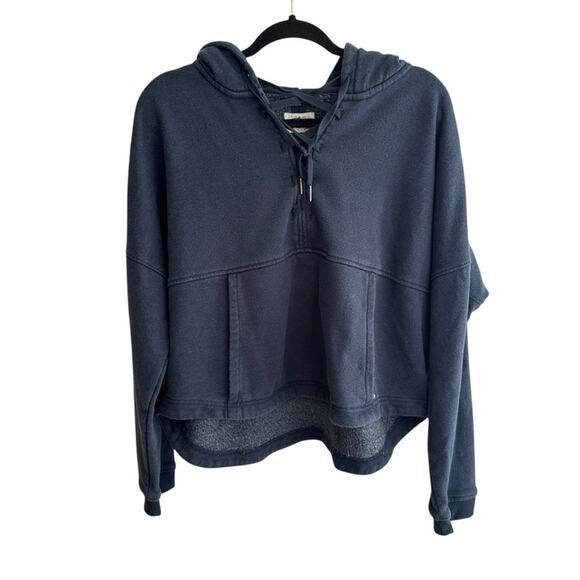Prana Cozy Up Illana Lace Up Pullover Hoodie Relaxed Fit Navy Blue Large - Picture 2 of 7